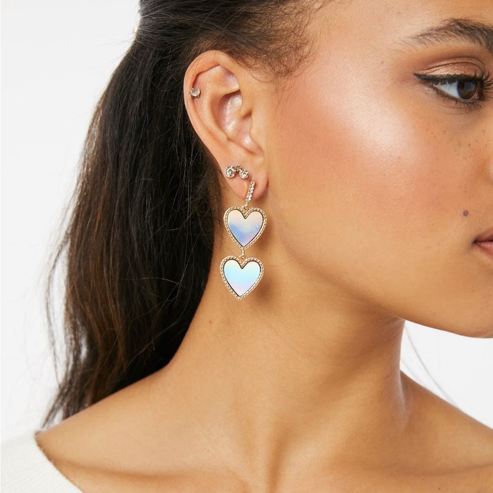 Iridescent Drop Heart Earrings